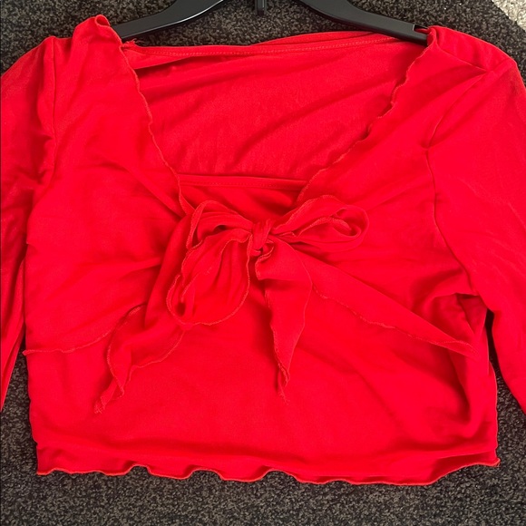 Red Sheer Mesh Tie-Front Crop Top - Y2K Fairycore - Picture 2 of 5